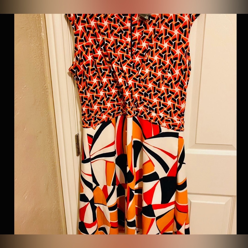 Taylor Womens Dress Orange Pattern Geometric, 14